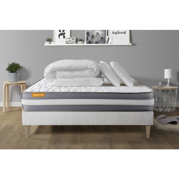 Pack komplett 200x200 cm - Madrass + Sängbotten Vit (i kit) + 2 kuddar + Täcke - Memo Plus