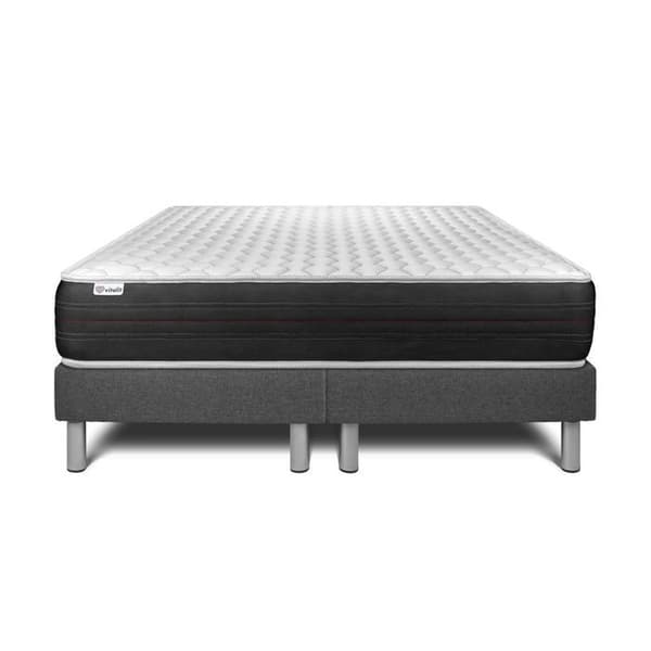Sengemadras og Sengebund 200x200 cm - 2 Grå Sengebunde - Vitalspring Grå