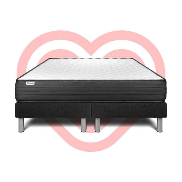 Sengemadras og Sengebund 200x200 cm - 2 Sengebunde Sort - Vitalpower Sort