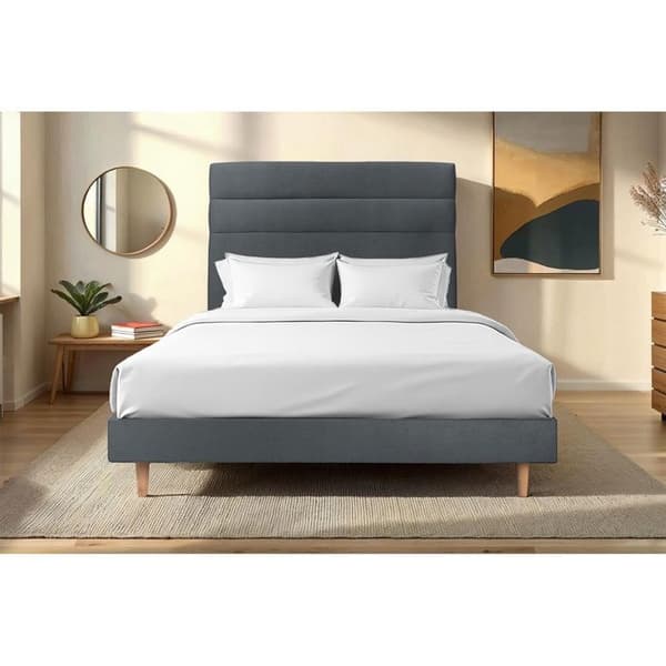 Säng - sammetslinne - antracit - Massivt trä - 150x190cm