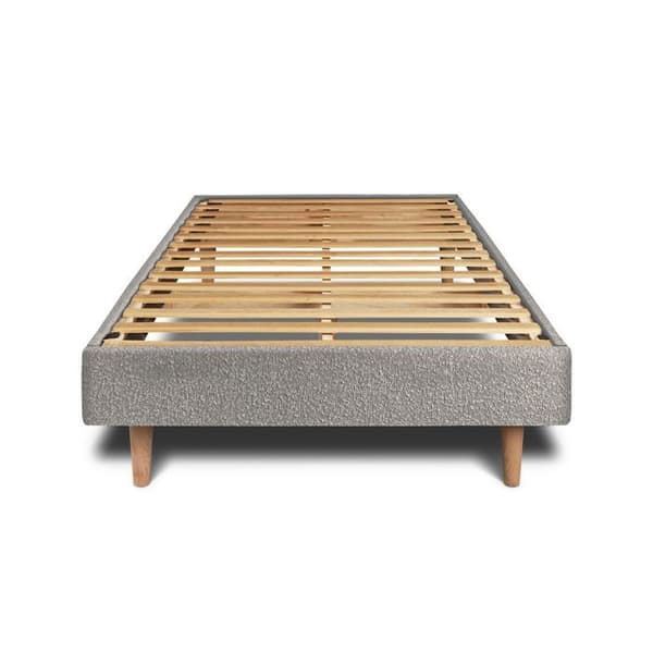 Säng - Bouclette - Grå - Massivt trä - 90x190cm