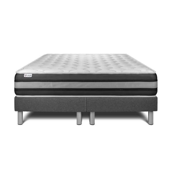 Sengemadras og Sengebund 200x200 cm - 2 Grå Sengebunde - Vitalspring Zen Grå