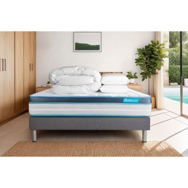Matta BodyFit Memory Foam - 140x200 cm - Fast - Sängram Kit Grå + Tillbehör