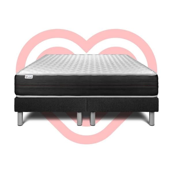 Sengemadras og Sengebund 200x200 cm - 2 Sengebunde Sort - Vitalmemo One Sort