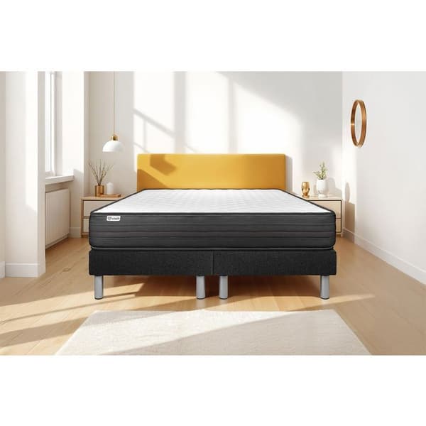 Sengemadras og Sengebund 180x200 cm - 2 Sengebunde Sort - Vitalpower Sort