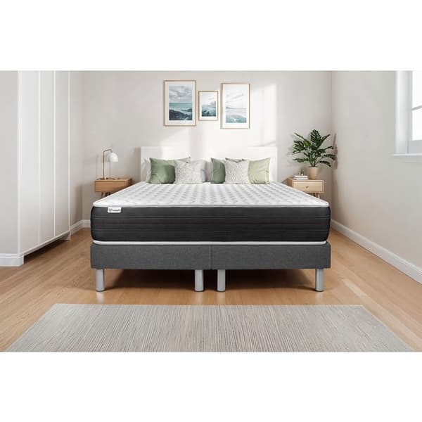 Sengemadras og Sengebund 200x200 cm - 2 Grå Sengebunde - Vitalspring Grå