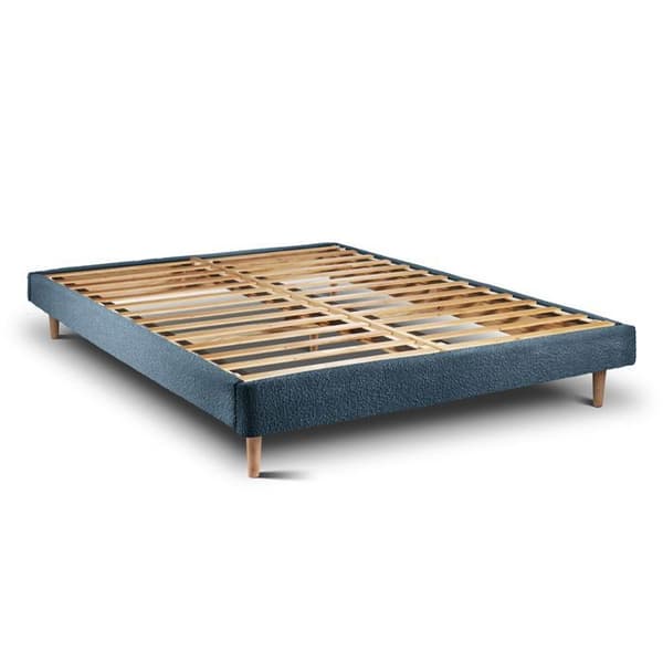 Ljus - Bouclette - Blå - 140x190cm - Massivt trä - Sängbottenkit