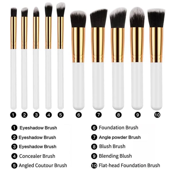 Technique PRO Makeupbørster Sæt med 10 stk. Hvid og Guld