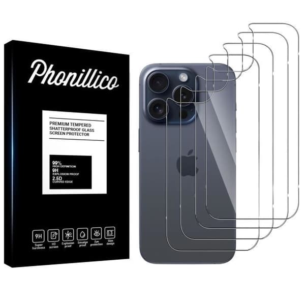 Härdat glas bak för iPhone 15 PRO [Pack 4] Skyddsglas för skärm Phonillico®