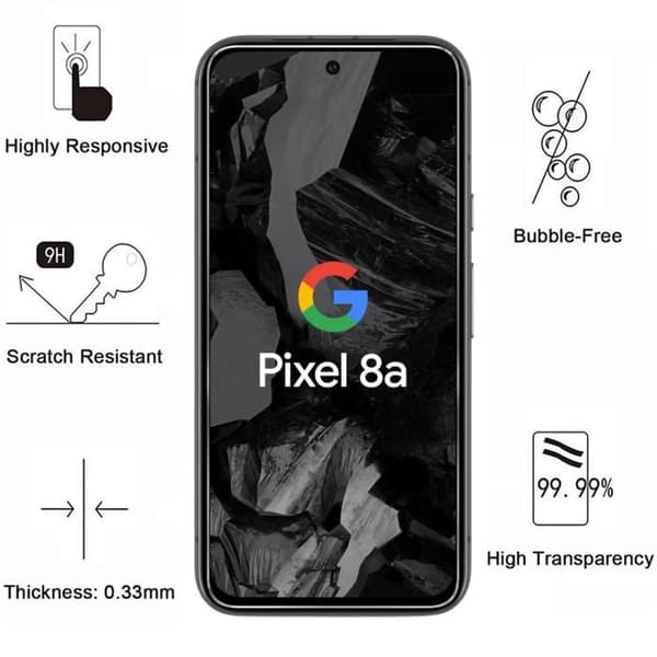 Skärmskydd - Phonillico - Google Pixel 8a - Paket 2 - Härdat Glas - Represistent