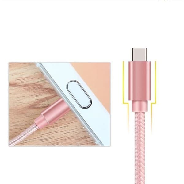USB-C-kabel för Xiaomi REDMI NOTE 9 - NOTE 9 PRO - NOTE 10 - NOTE 10 PRO - Typ USB-C nylonflätad rosa 1 meter Phonillico®