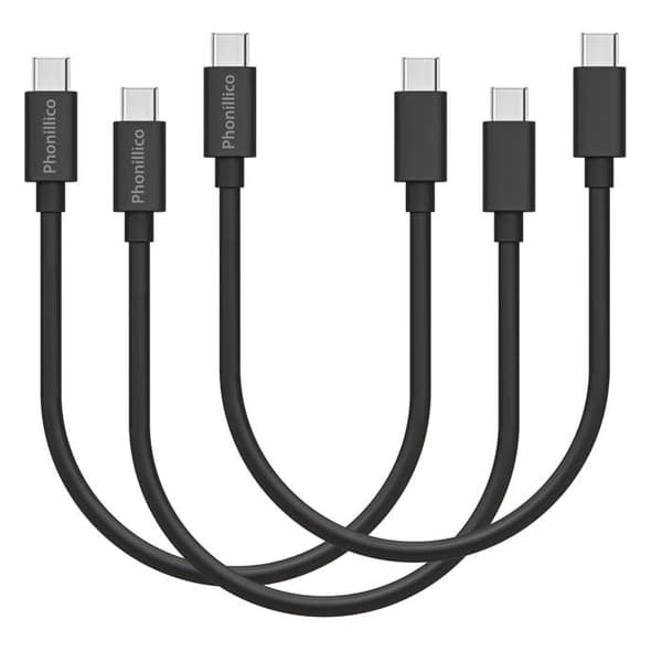 Lot 3 Kablar 20cm USB-C USB-C Svart för Xiaomi REDMI NOTE 9 / NOTE 9 PRO / NOTE 10 / NOTE 10 PRO Phonillico®