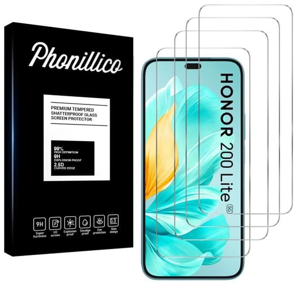 Härdat glas för Honor 200 Lite 5G [Pack 4] Skyddsglas för skärm Phonillico
