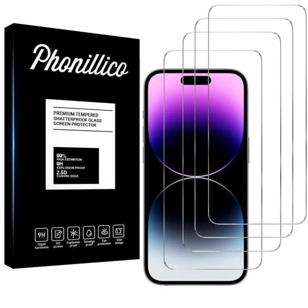 Härdat glas för iPhone 15 - iPhone 15 PRO [Pack 4] Screen Protector Film Phonillico®