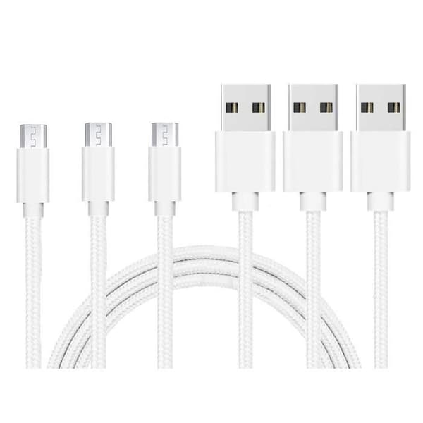 Micro USB-kabel - Phonillico® - Flätad Nylon - 1 Meter - Pack om 3 - Kompatibel med Huawei