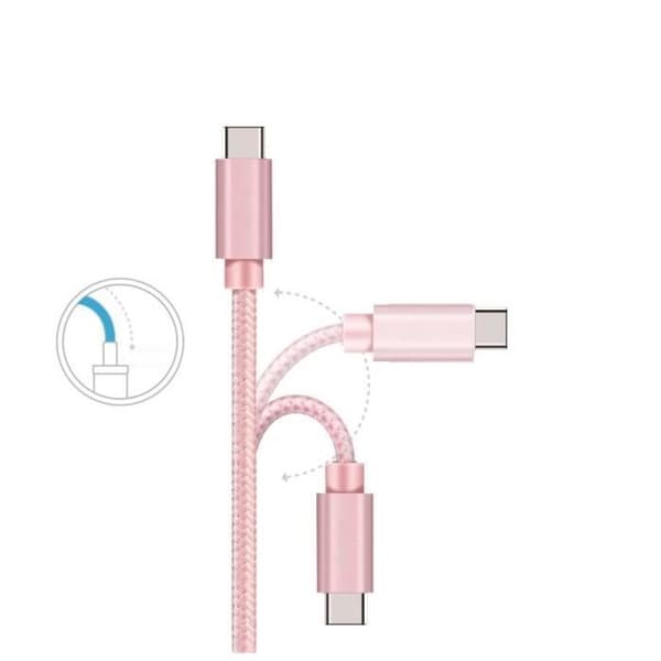 USB-C-kabel för Google Pixel 6 - Google Pixel 6 Pro - Flätad Nylon Rosa 1 Meter [LOT 2] Phonillico®