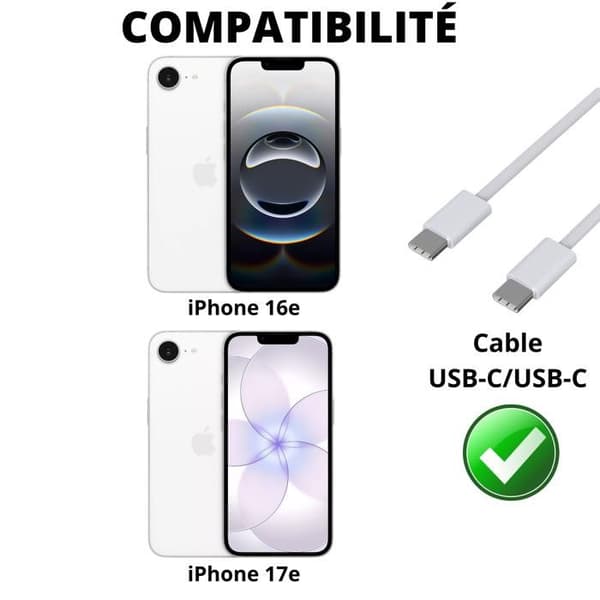 USB-C till USB-C-kabel för iPhone 17e / iPhone 16e - 1 meter flätad nylonkabel Phonillico®