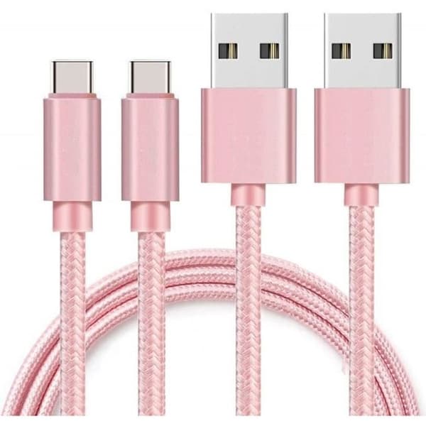 USB-C-kablar - PHONILLICO - 2-pack - Flätad nylon - 1 meter - Färg: Rosa