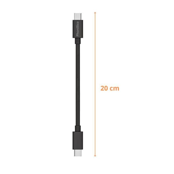 Kabel 20 cm USB-C USB-C Svart för Xiaomi REDMI NOTE 9 / NOTE 9 PRO / NOTE 10 / NOTE 10 PRO Phonillico®
