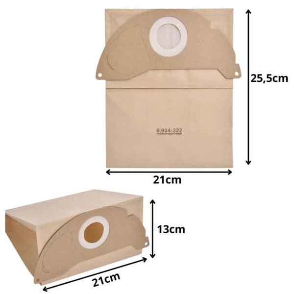 Soppsäckar - Karcher - WD2 MV2 A2000 A2003 A2064 A2099 - Paket med 10 - Engångssoppsäckar - Beige
