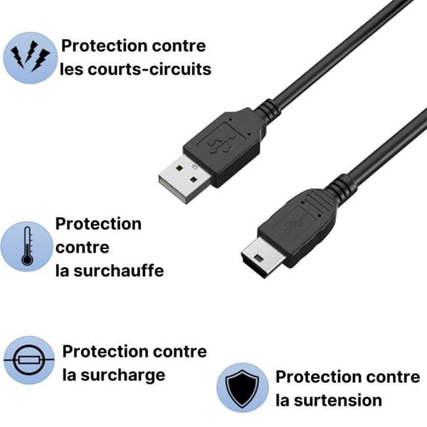 Lot de 3 câbles pour CSL-Computer Wireless Controller - Câble Mini B/USB 2.0 Noir 1 Mètre Phonillico®