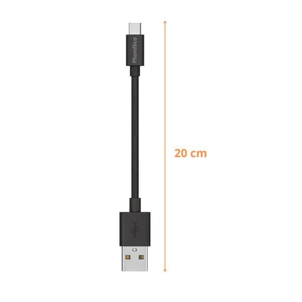 Kabel 20cm USB-C Svart för Xiaomi Redmi Note 13 / Redmi Note 13 Pro / Redmi Note 13 Pro Plus Phonillico®