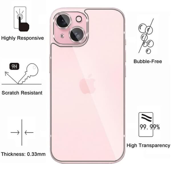Skyddsglas - Phonillico - iPhone 15 - Härdat glas - Paket med 2 - Repellerande