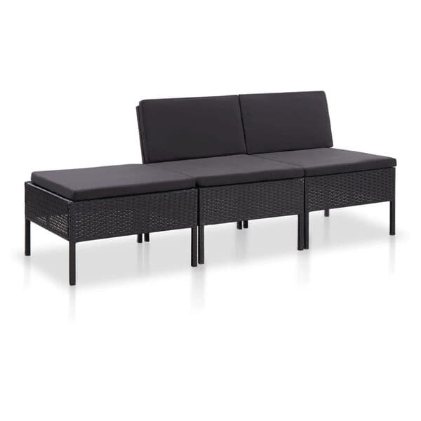 Havesæt 3 dele | sort polyrattan | terrassemøbler