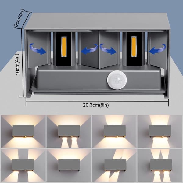 Utomhusbelysning vägg 4-pack | 20W | Rörelsesensor | Varmvit 3000K | IP65 | Grå