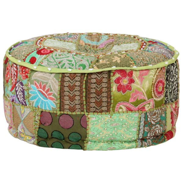 Patchwork-puf rund grøn | 40x20 cm | bomuld | håndlavet