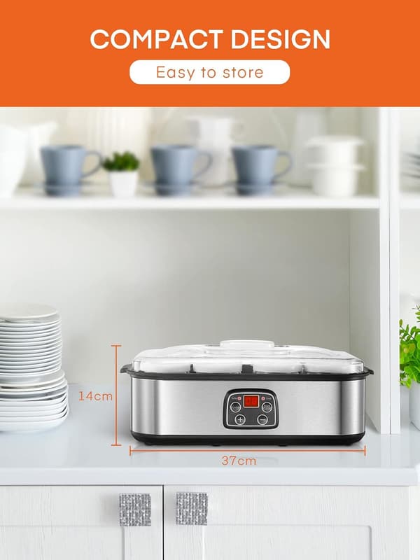 Yoghurtmaskin med 8 glasburkar | 1440 ml | LCD-display | timer | hemmabruk