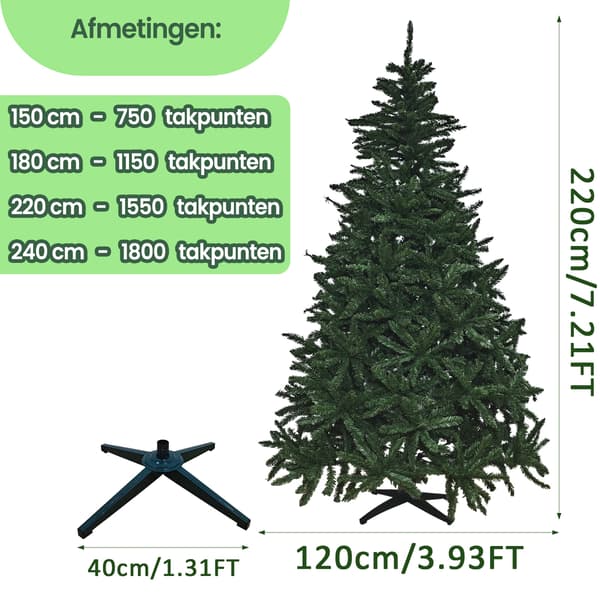 Juletræ 220 cm | grøn | kunstigt | pop-up system | nålefrit
