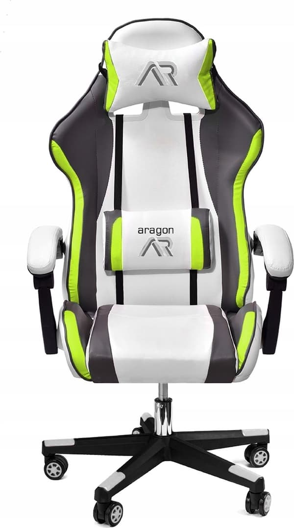 Kontorstol ergonomisk | hvid-grå-lime | ECO-læder | gaming