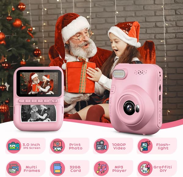 Digitalfoton kamera | rosa | direktutskrift | 3-tums display