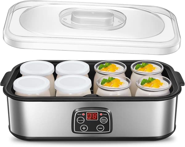 Yoghurtmaskin med 8 glasburkar | 1440 ml | LCD-display | timer | hemmabruk