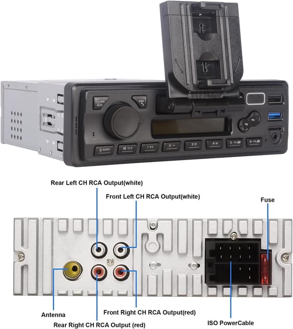 Bilradio 1-DIN med Bluetooth | Sort | App-styring | Telefonholder