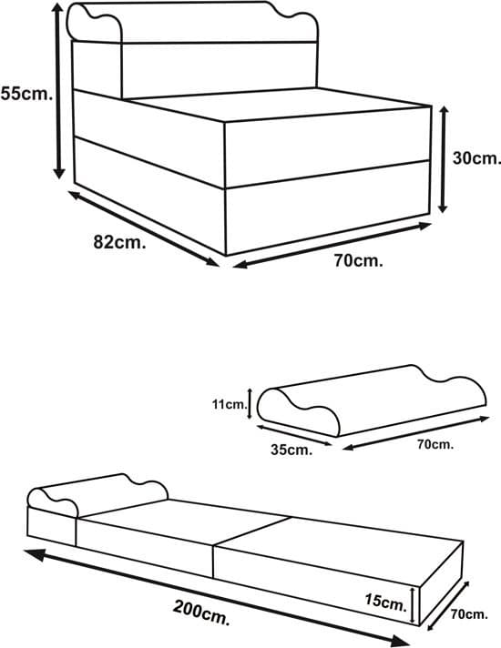 Foldemadras 70x200x15 cm | grå | sammenfoldelig gæsteseng