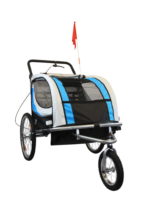 Multifunktionell cykelkärra blå | 2-sits | barnvagn | stötdämpad