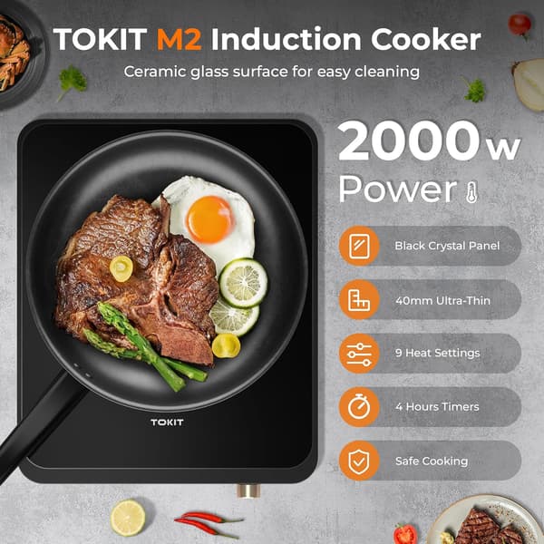 Bordkomfur induktion | 2000W | 9 effektniveauer | 90 min timer | 40 mm tynd