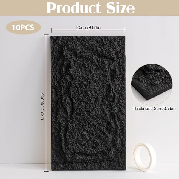 Vægpaneler stenlook | Sort | 45 x 25 cm | 10 stk | Skumplast