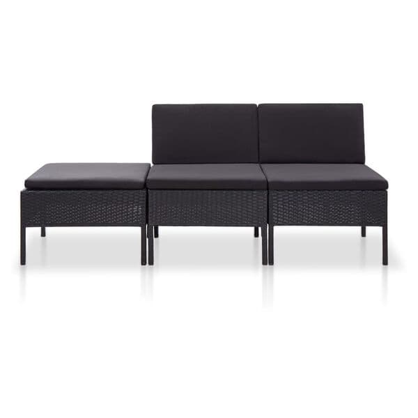 Havesæt 3 dele | sort polyrattan | terrassemøbler