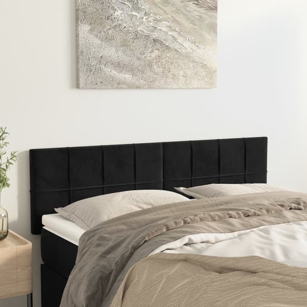 Sengegavle 2 stk. | Sort fløjl | 72x5x78/88 cm