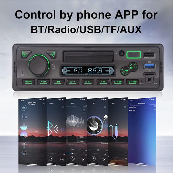 Bilstereo Bluetooth 1-DIN | Sort | App-styring | Integreret telefonholder