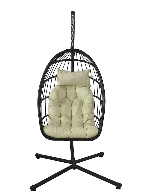 Havesæt hængestol | Sort ramme | Beige tekstil | Balkonstol