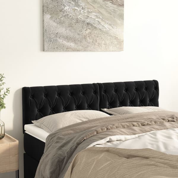 Fløjlsengegavle 2 stk | 72x7x78/88 cm | Sorte