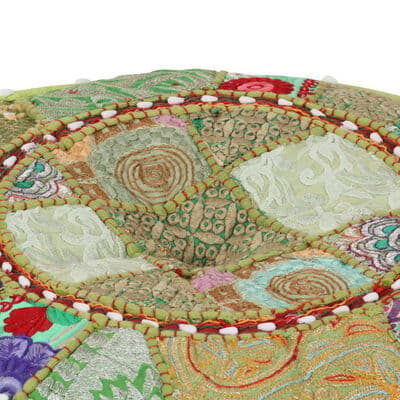 Patchwork-puf rund grøn | 40x20 cm | bomuld | håndlavet