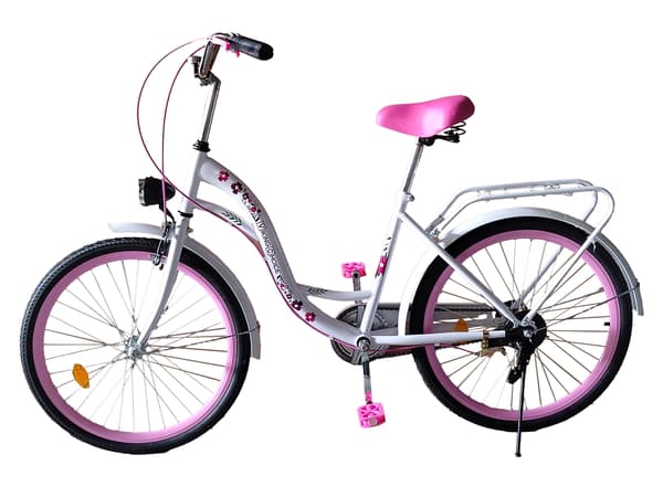 Flickcykel 24 tum | vit/rosa | 1 växel | stålram