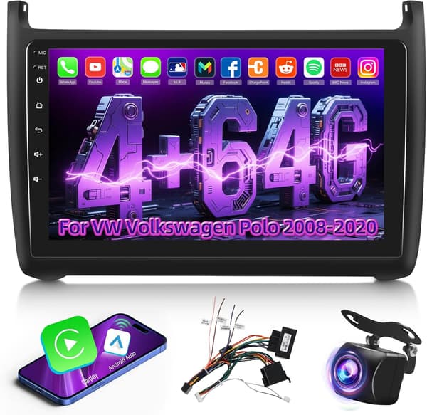 Bilradio Android 4G+64G | VW Polo 2008-2020 | 9 tommer IPS | CarPlay | Android Auto | GPS