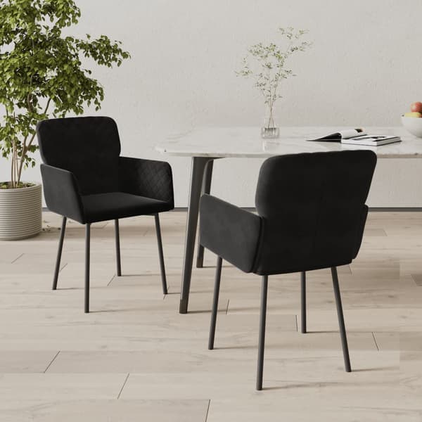 Stolset 2 st sammet svart | matrumsstolar | metallunderrede