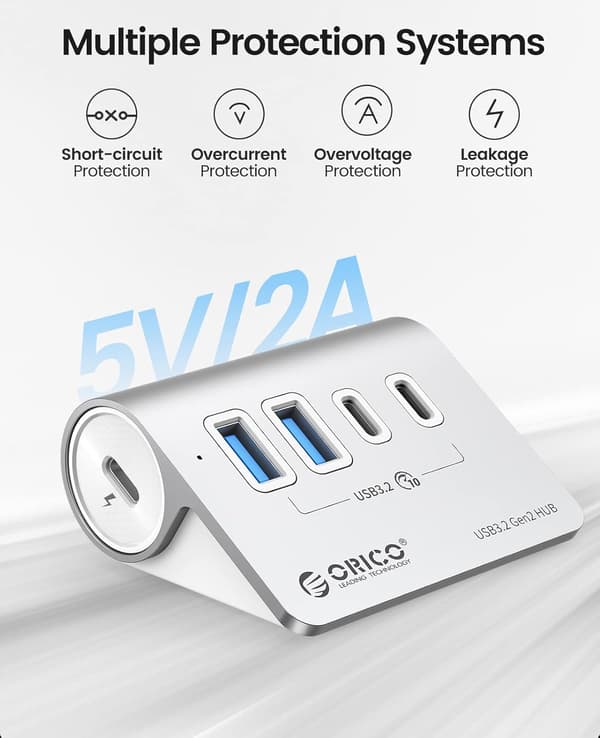 Skrivebordsadapter 4-vejs | USB-A USB-C | aluminium | 10 Gbps | 0,5m kabel